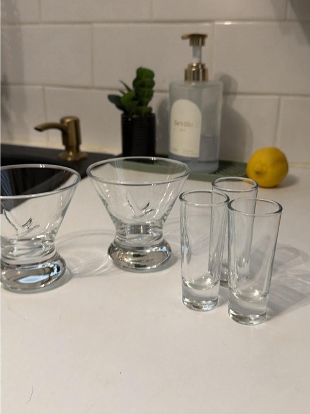 Vintage Grey Goose Vodka martini glasses and Shot Glasses - Transparent Set